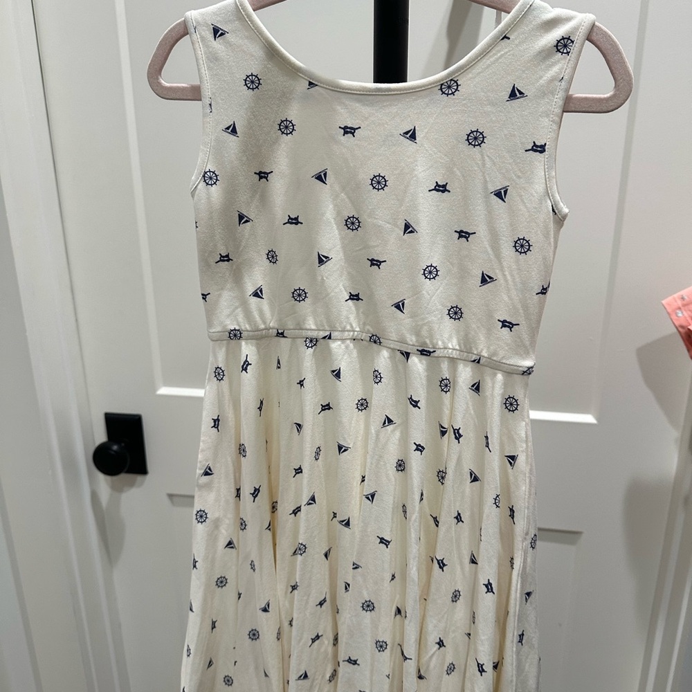Nautical Print Kids Dress - Cream and Blue